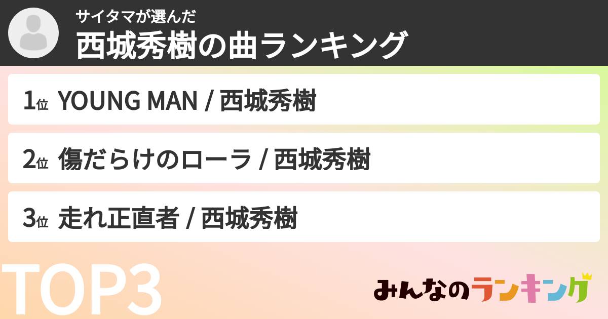 サイタマさんの「西城秀樹の曲ランキング」