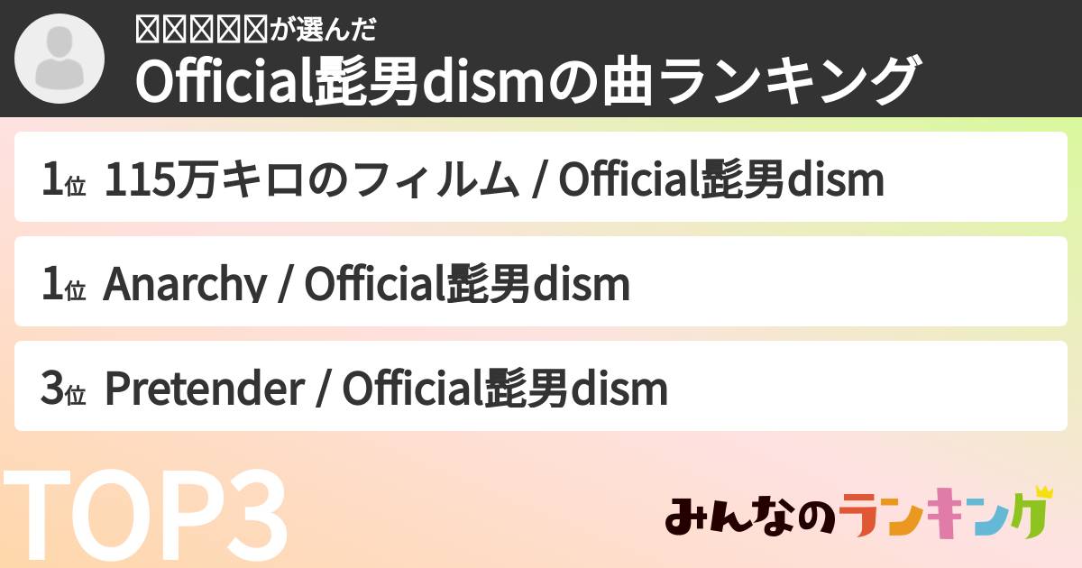 𝘒𝘢𝘯𝘰𝘯さんの「Official髭男dismの曲ランキング」