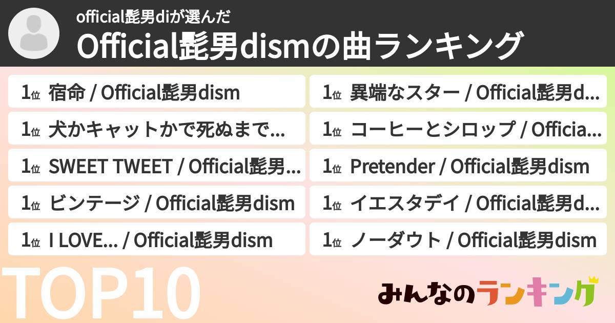 official髭男diさんの「Official髭男dismの曲ランキング」
