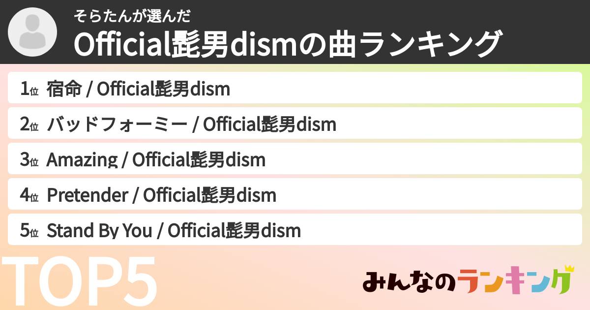 そらたんさんの「Official髭男dismの曲ランキング」