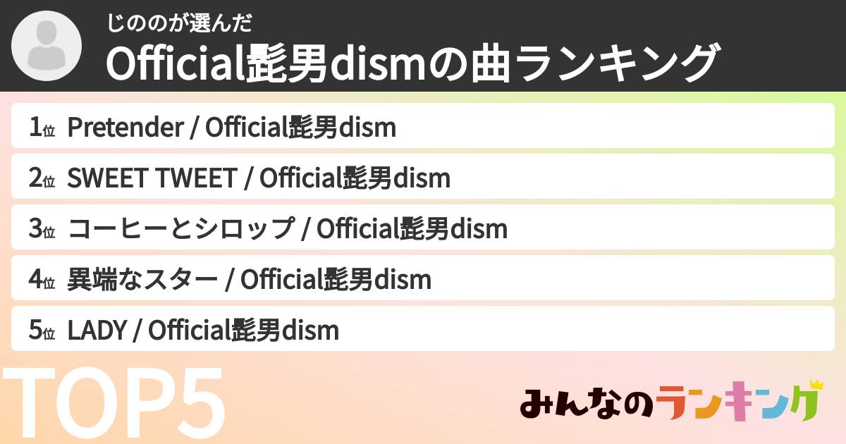 じののさんの「Official髭男dismの曲ランキング」
