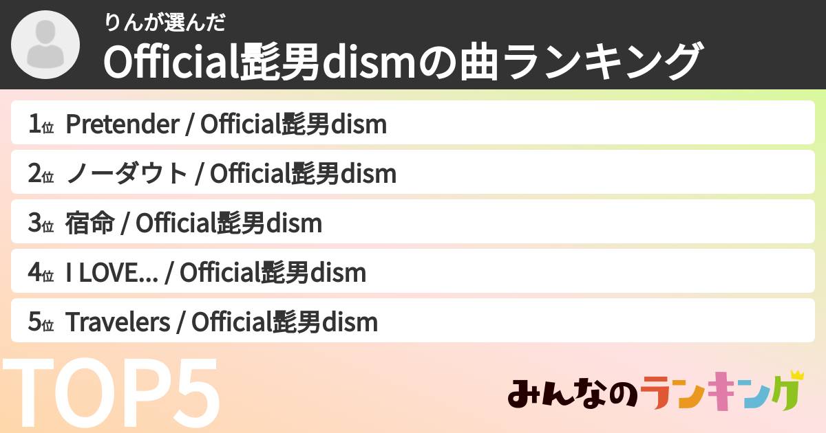 りんさんの「Official髭男dismの曲ランキング」
