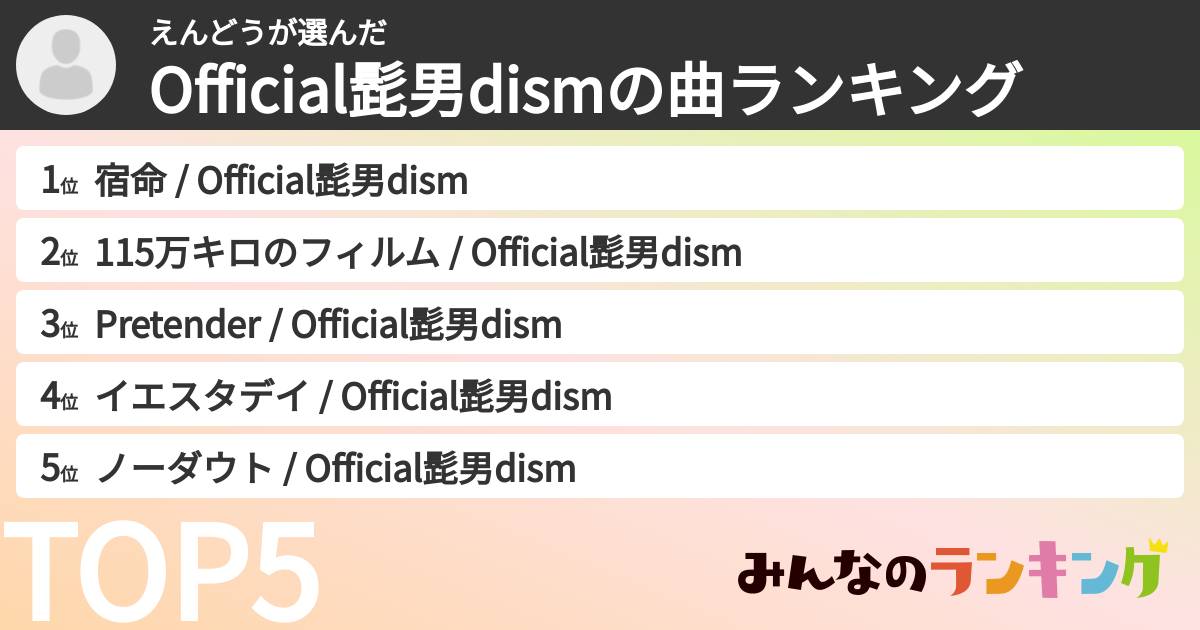 えんどうさんの「Official髭男dismの曲ランキング」