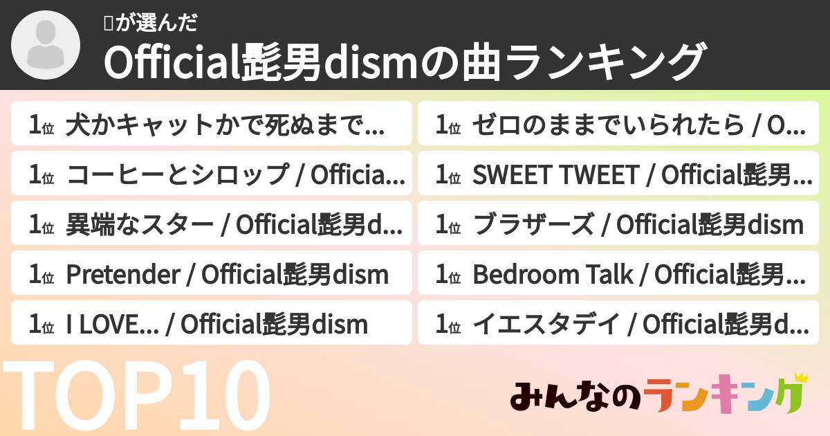 👍さんの「Official髭男dismの曲ランキング」