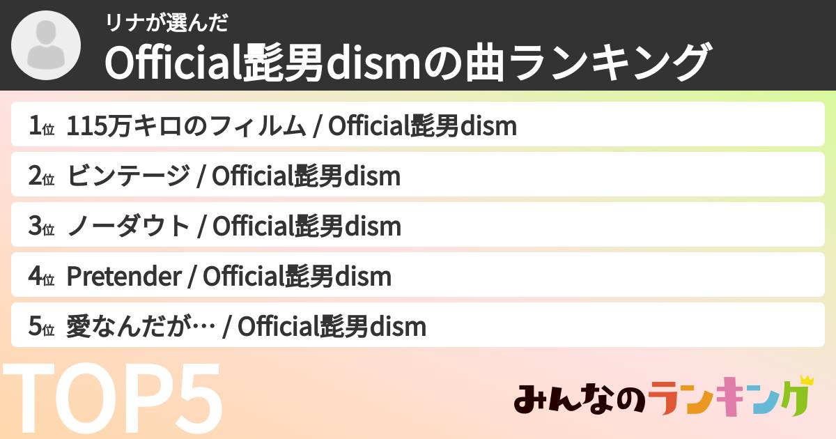 リナさんの「Official髭男dismの曲ランキング」