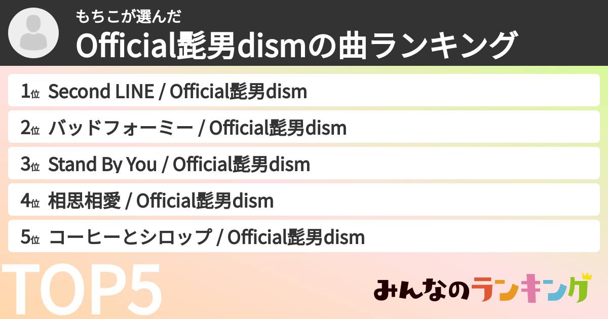 もちこさんの「Official髭男dismの曲ランキング」