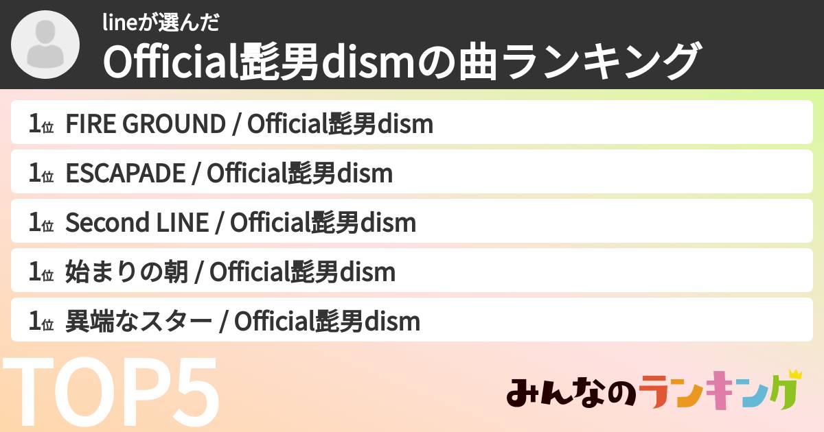 lineさんの「Official髭男dismの曲ランキング」