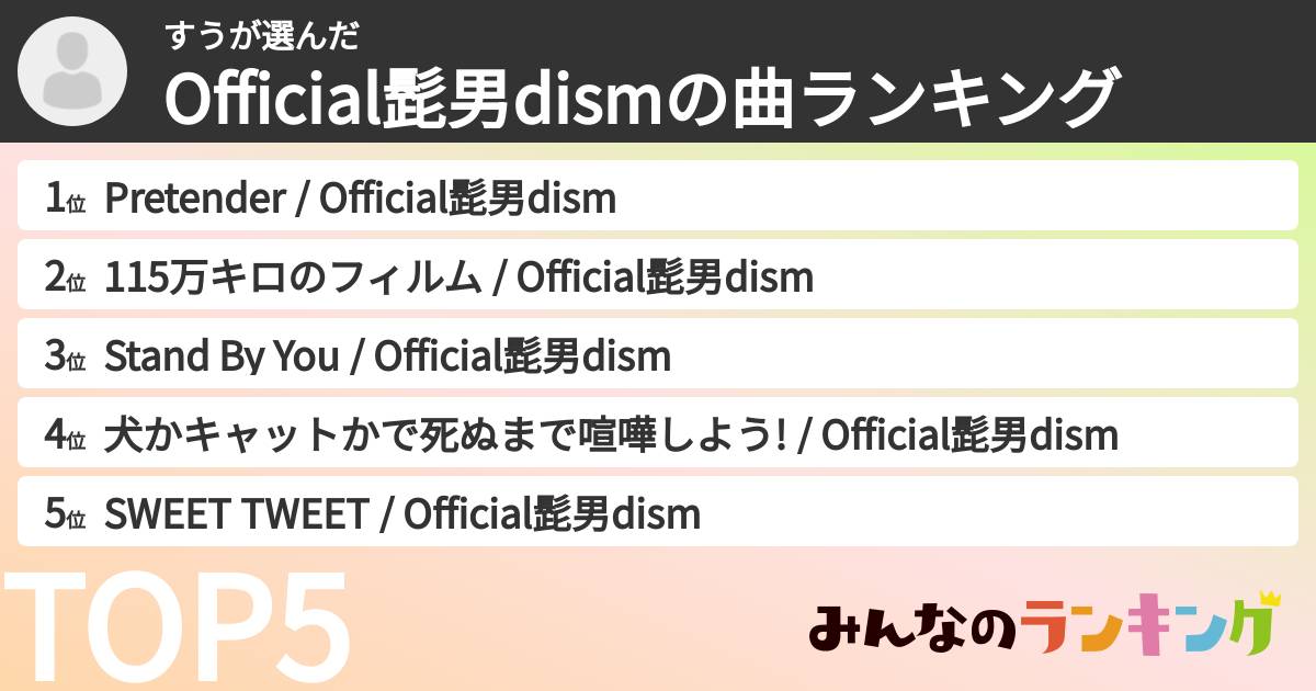 すうさんの「Official髭男dismの曲ランキング」