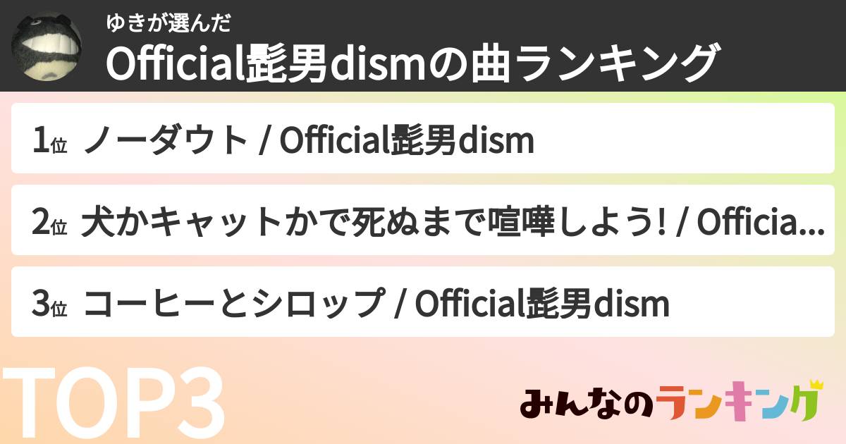 ゆきさんの「Official髭男dismの曲ランキング」