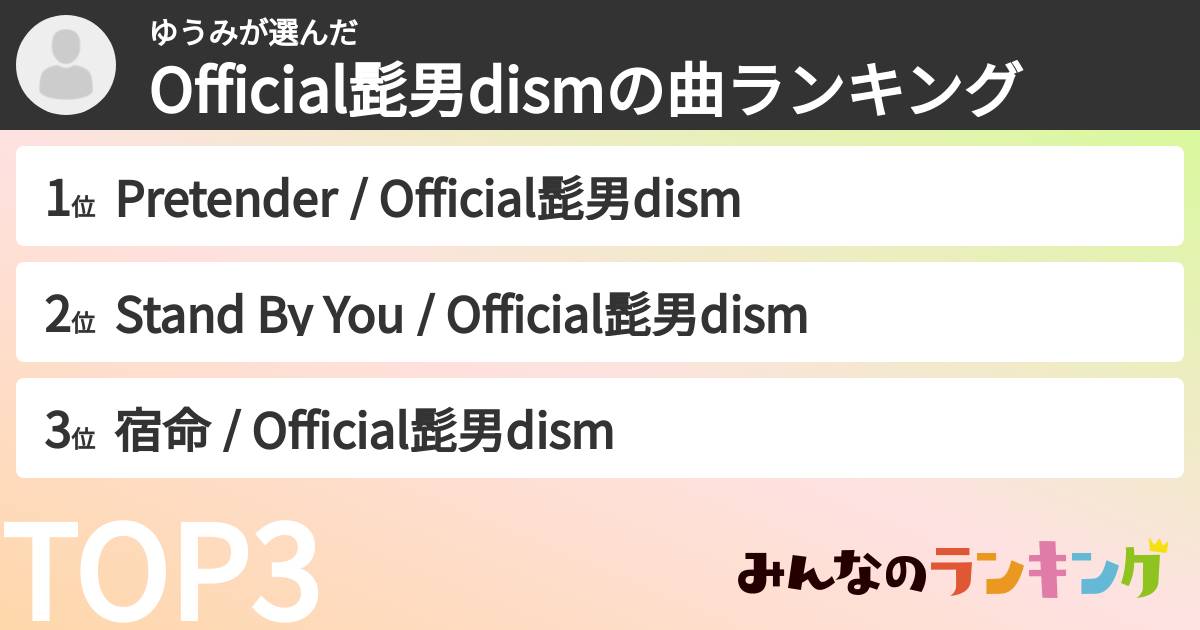 ゆうみさんの「Official髭男dismの曲ランキング」