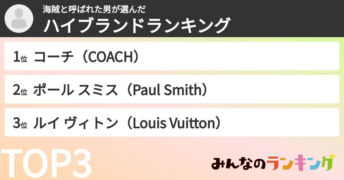 海賊と呼ばれた男さんの「男女総合ハイブランドランキング」