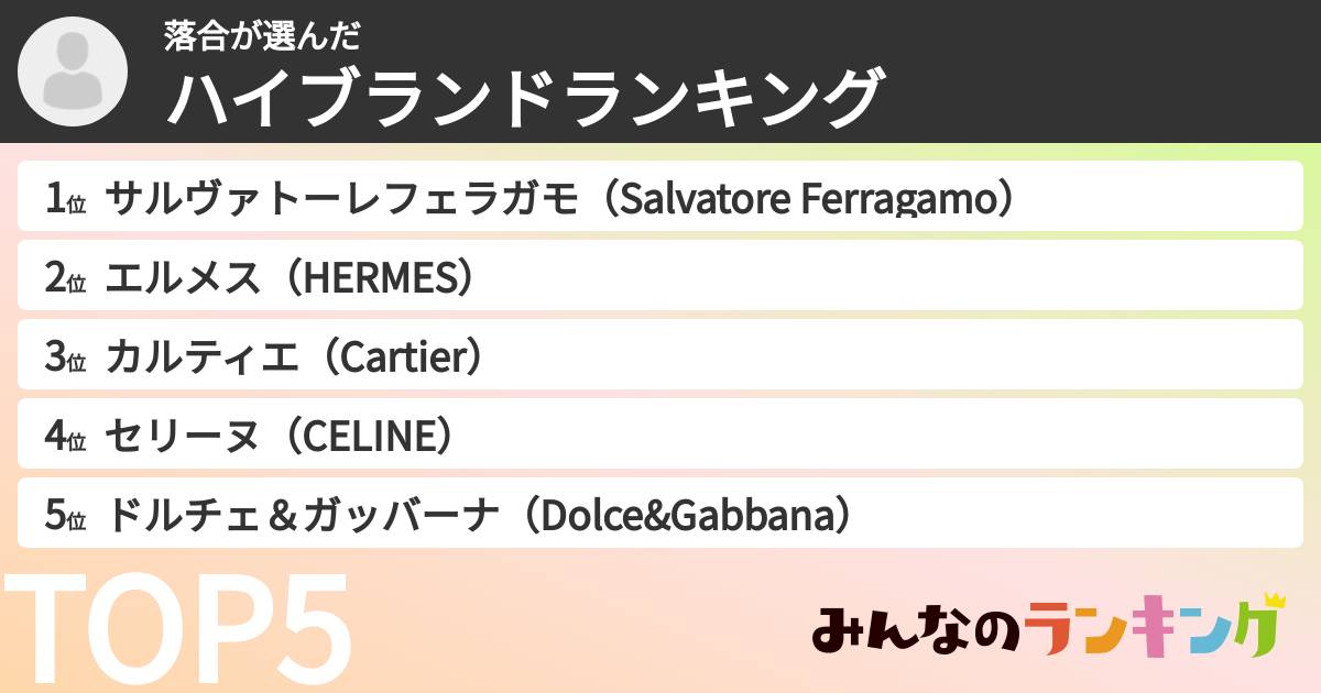 落合さんの「男女総合ハイブランドランキング」