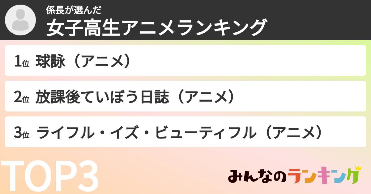 係長さんの「女子高生アニメランキング」