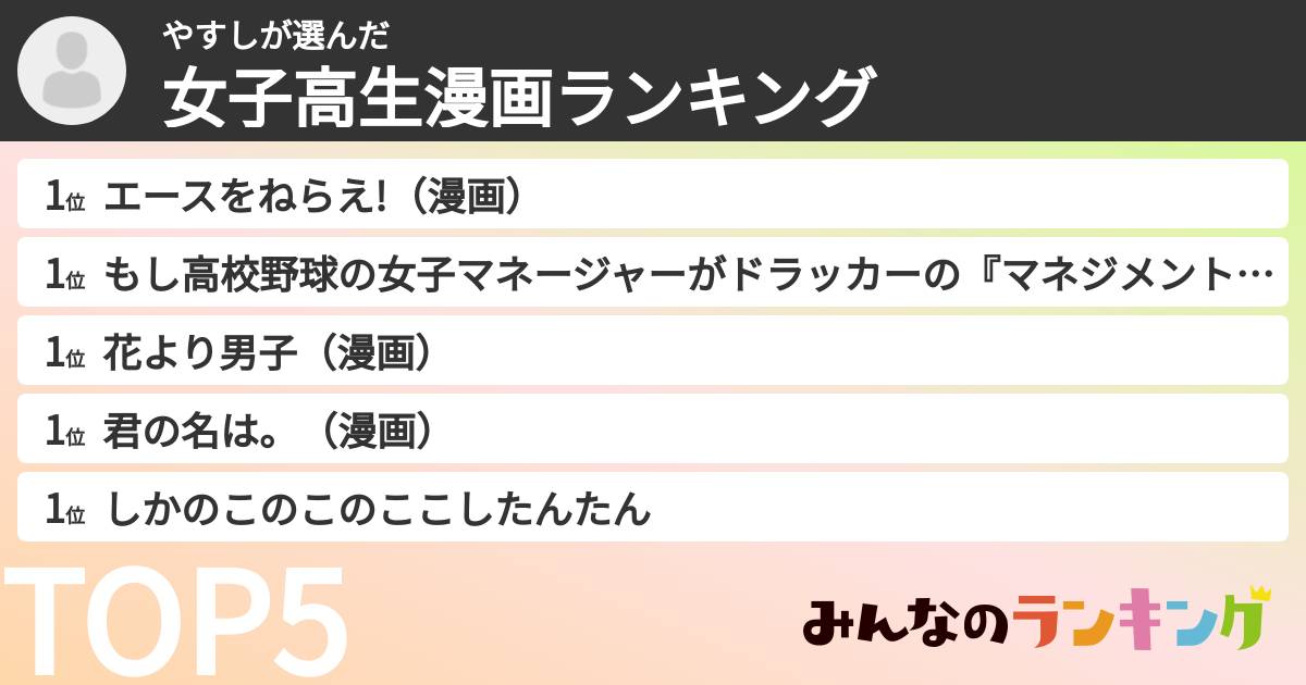 やすしさんの「女子高生漫画ランキング」