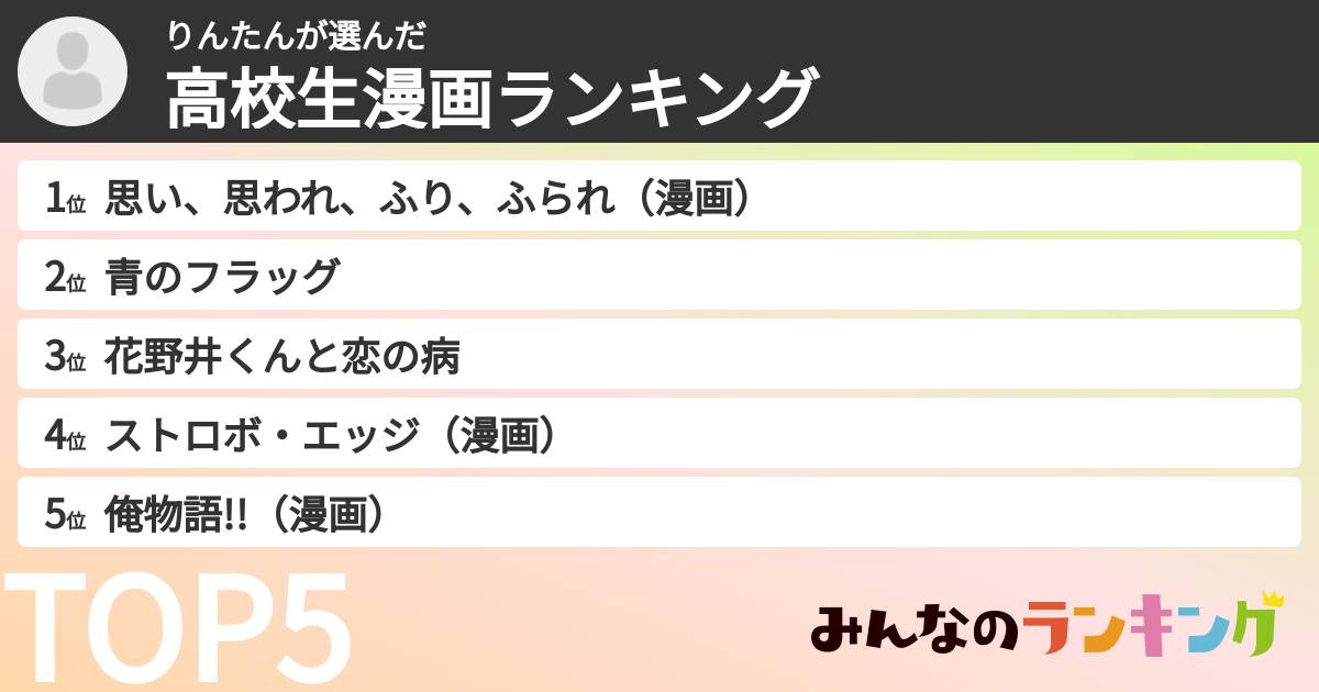 りんたんさんの「高校生漫画ランキング」