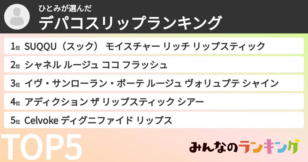 ひとみさんの「デパコスリップランキング」