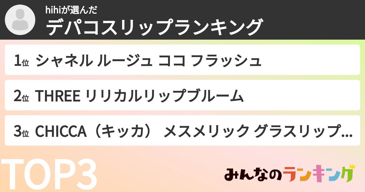 hihiさんの「デパコスリップランキング」