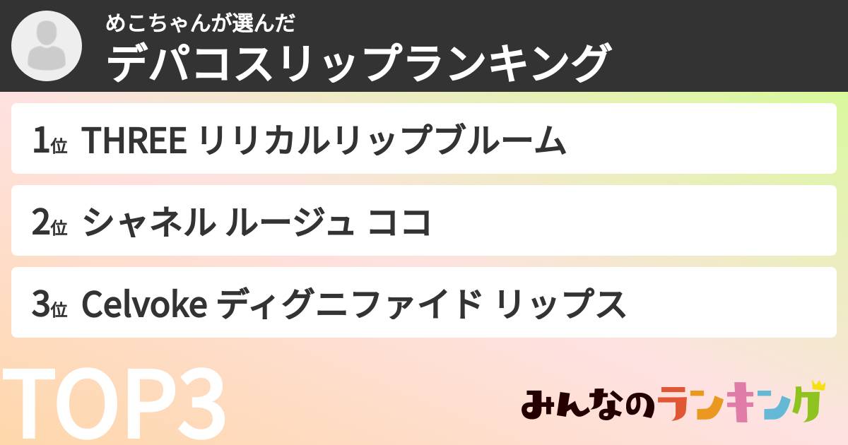 めこちゃんさんの「デパコスリップランキング」