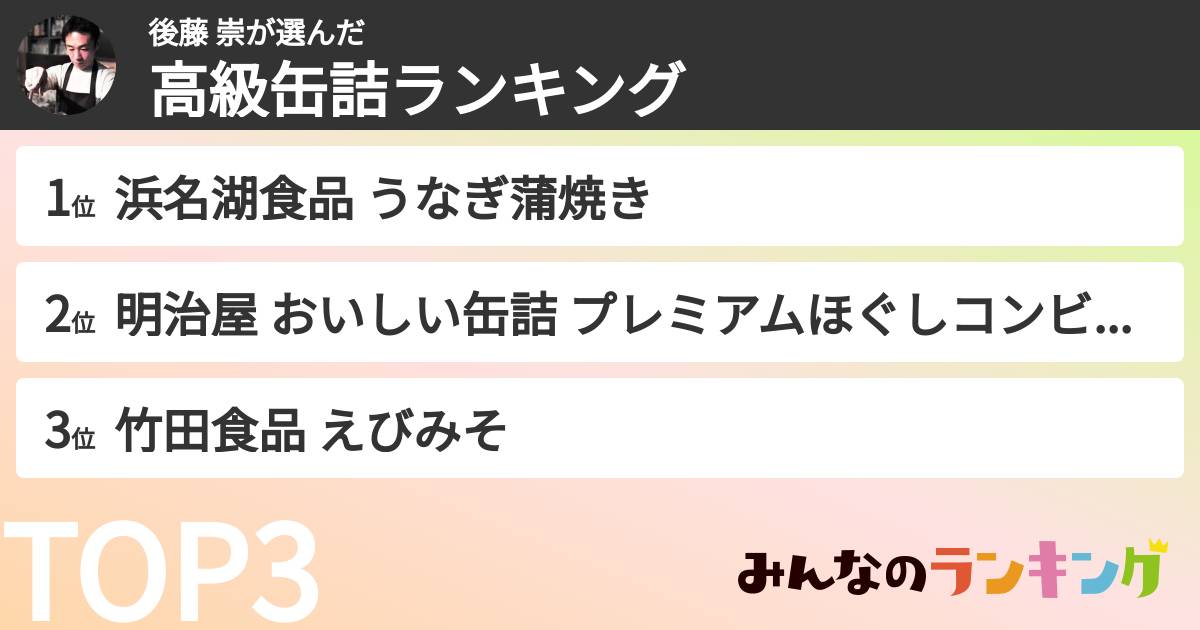 後藤 崇さんの「高級缶詰ランキング」