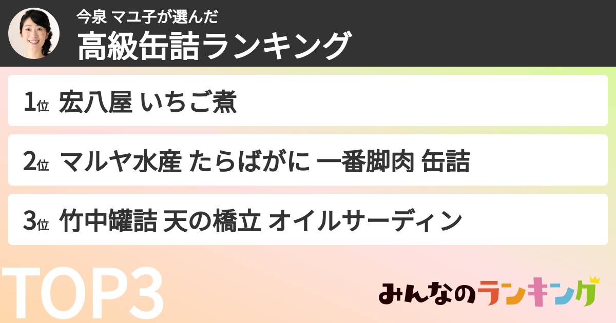 今泉 マユ子さんの「高級缶詰ランキング」