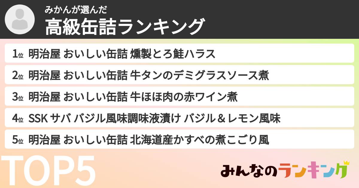 みかんさんの「高級缶詰ランキング」
