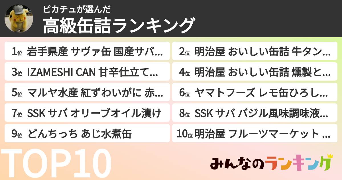 ピカチュさんの「高級缶詰ランキング」