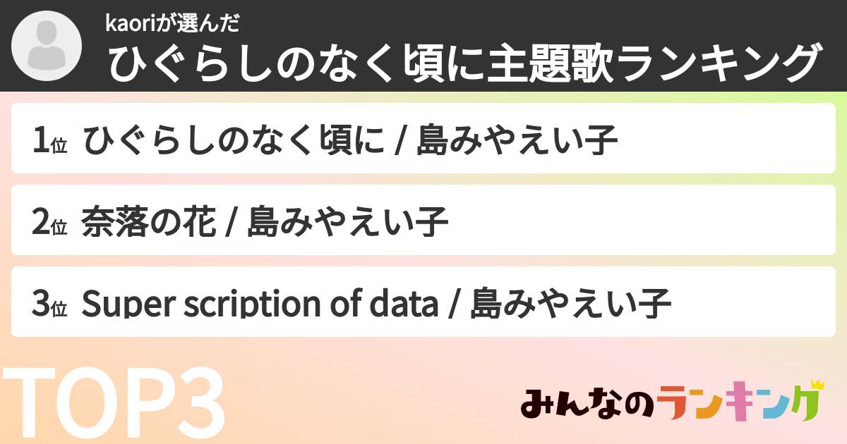kaoriさんの「ひぐらしのなく頃に主題歌ランキング」