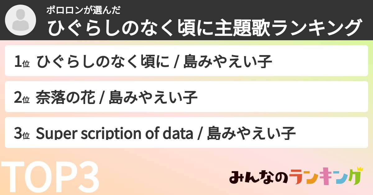 ポロロンさんの「ひぐらしのなく頃に主題歌ランキング」