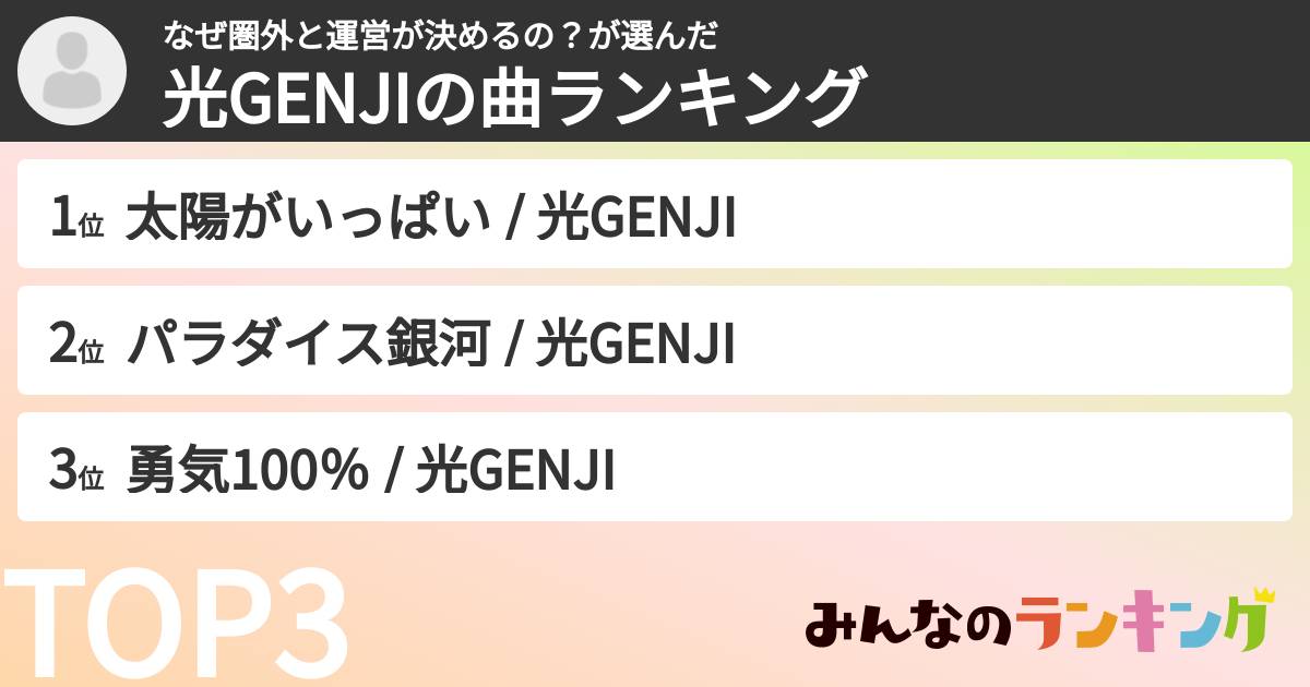 なぜ圏外と運営が決めるの？さんの「光GENJIの曲ランキング」