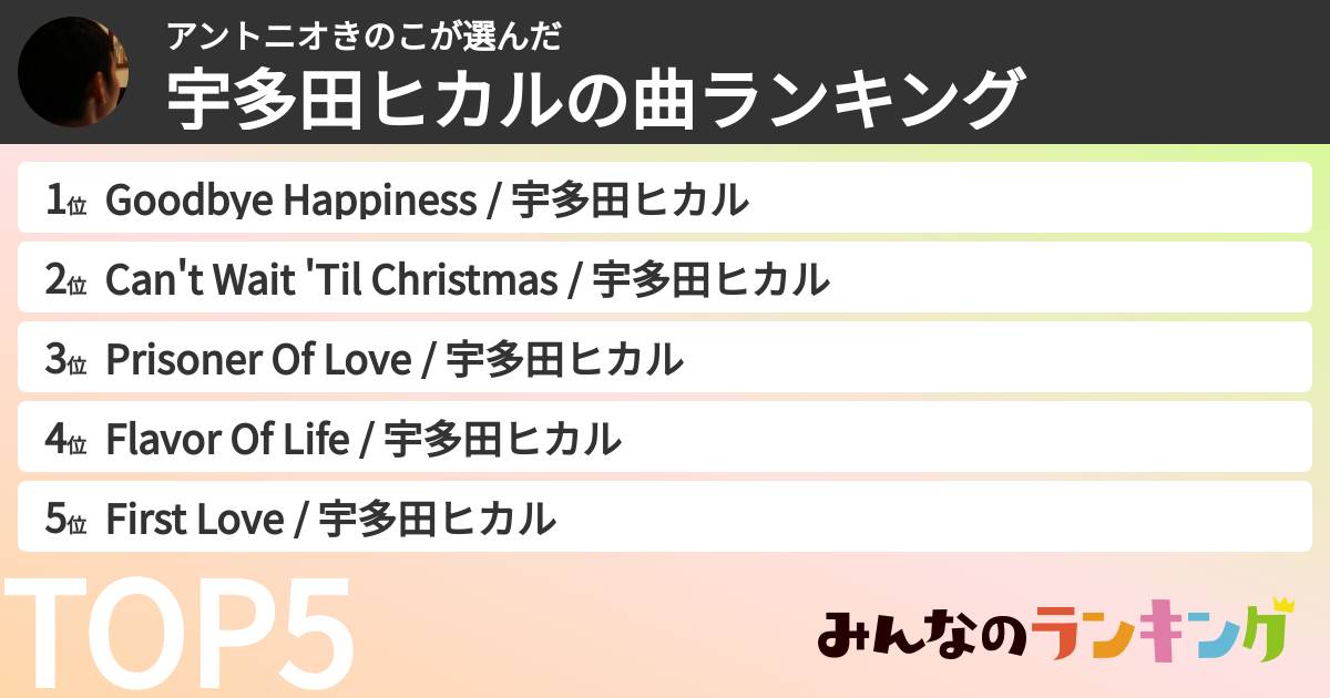 アントニオきのこさんの「宇多田ヒカルの曲ランキング」