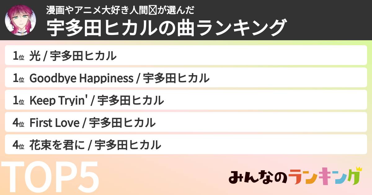漫画やアニメ大好き人間❤︎さんの「宇多田ヒカルの曲ランキング」