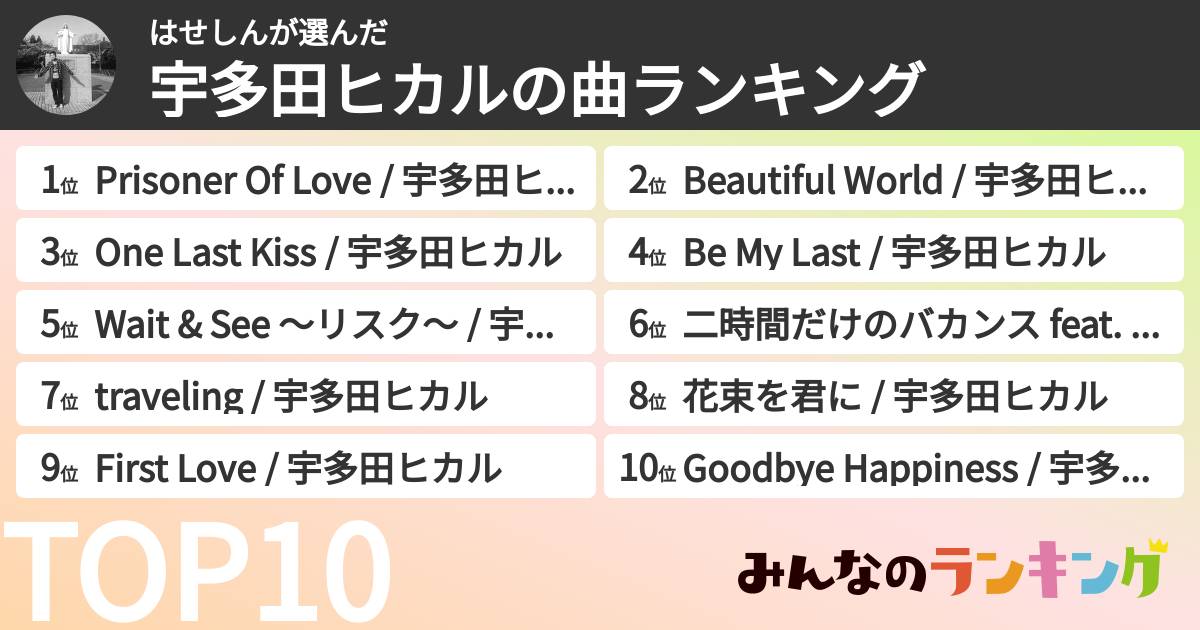はせしんさんの「宇多田ヒカルの曲ランキング」