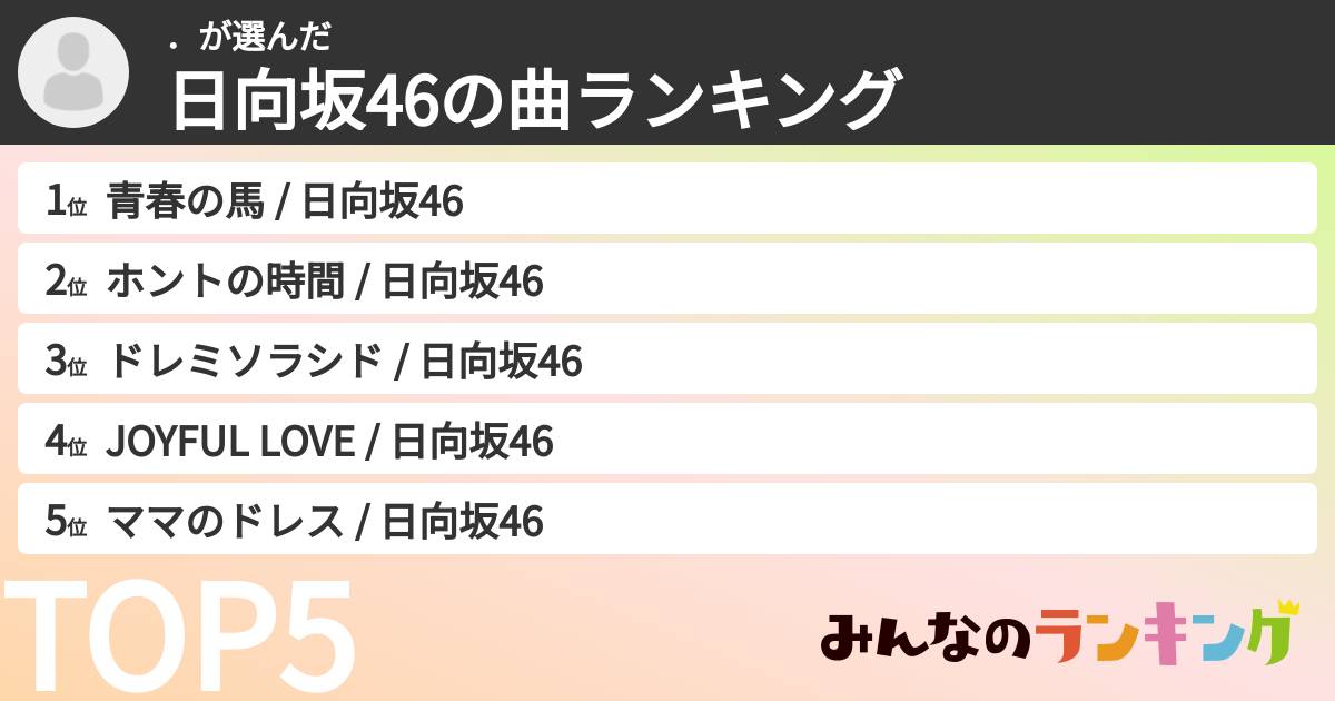 ．さんの「日向坂46の曲ランキング」
