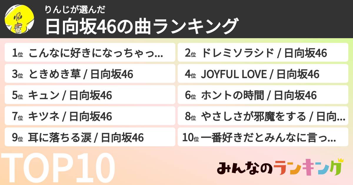 りんじさんの「日向坂46の曲ランキング」