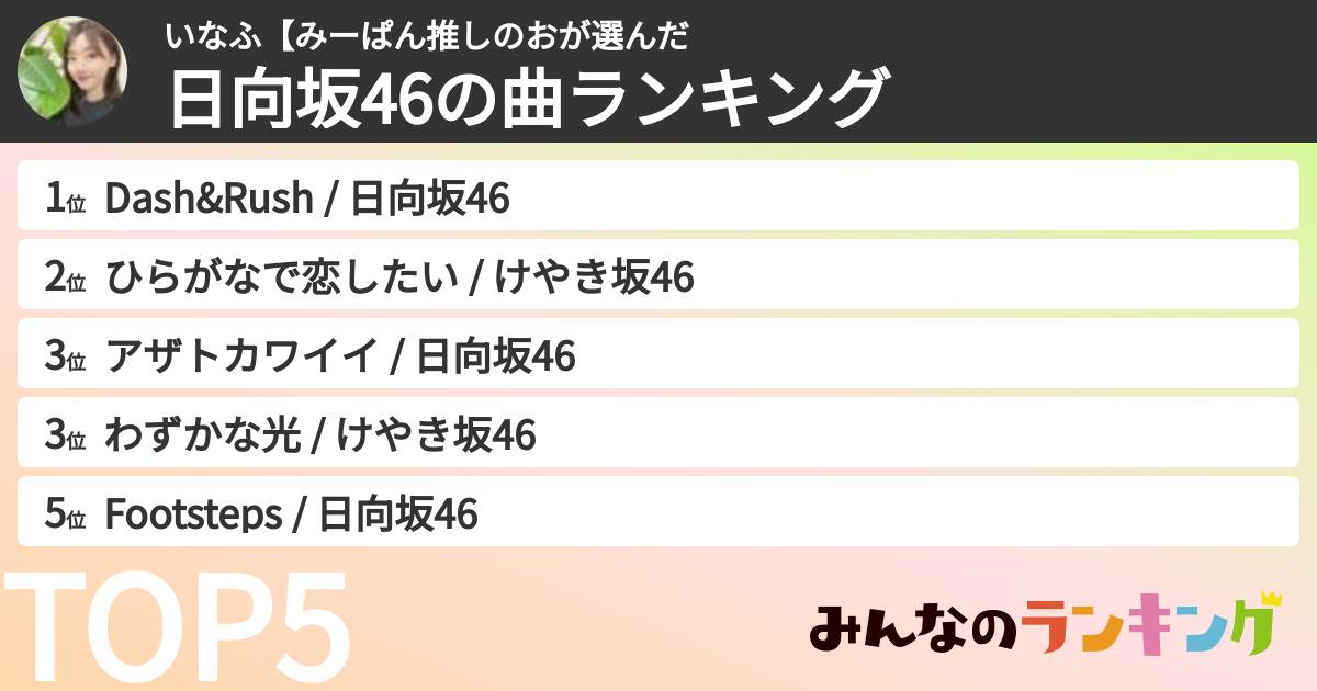 いなふ【みーぱん推しのおさんの「日向坂46の曲ランキング」