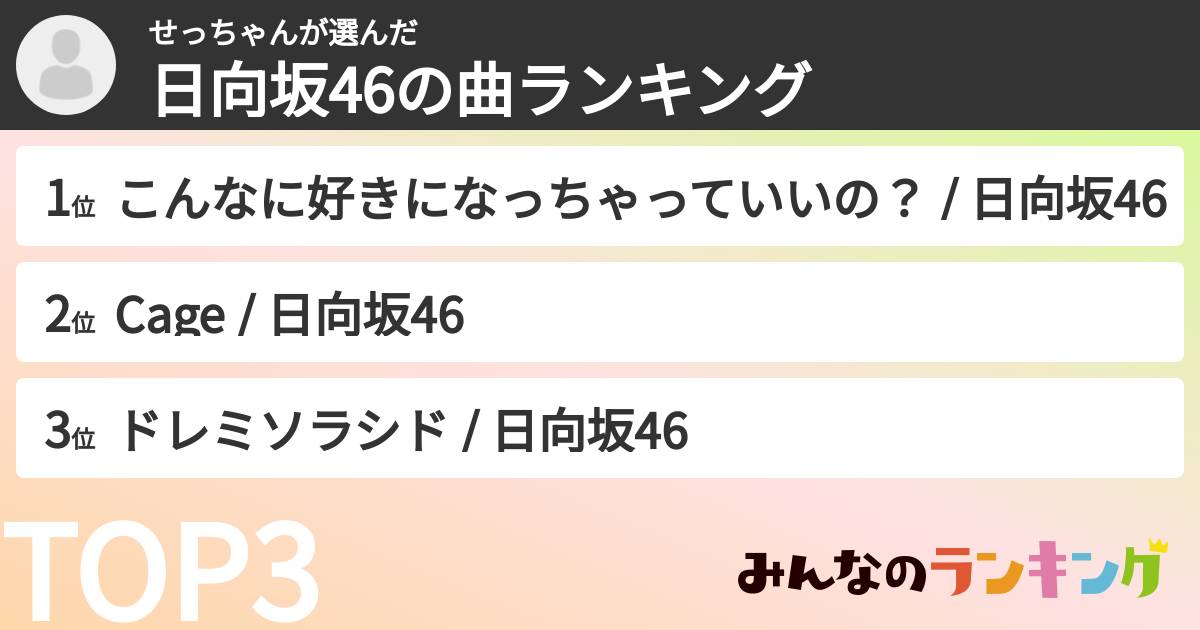 せっちゃんさんの「日向坂46の曲ランキング」