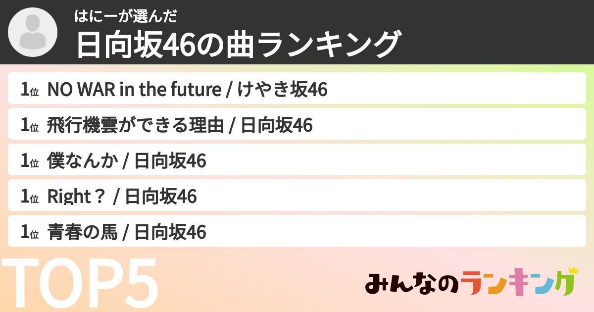 はにーさんの「日向坂46の曲ランキング」