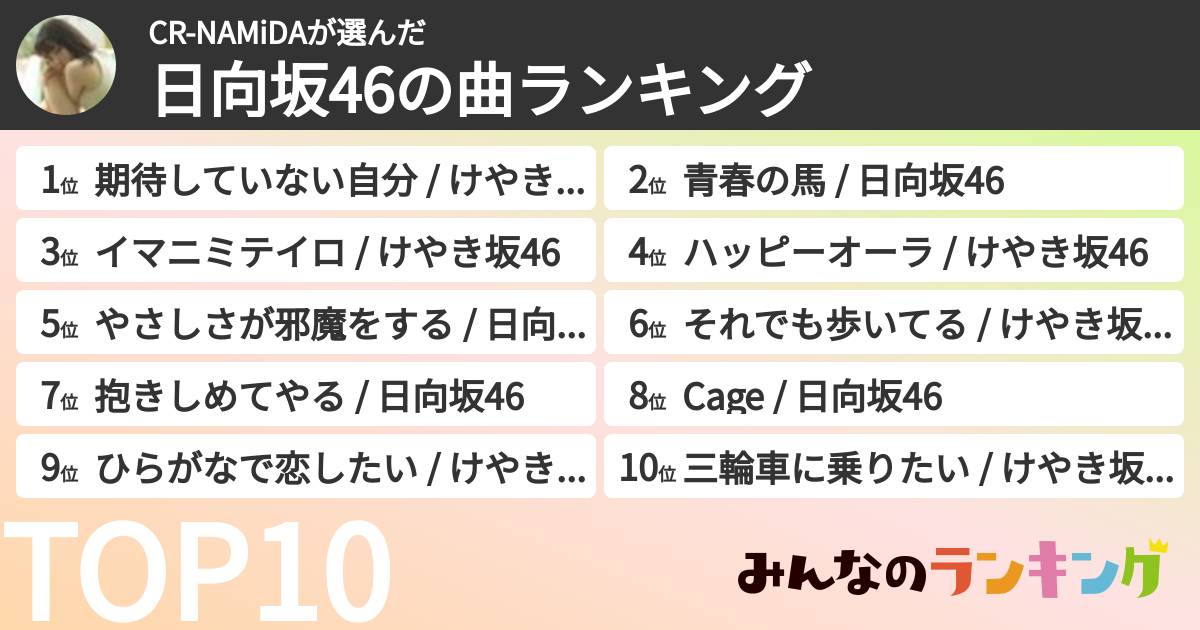 CR-NAMiDAさんの「日向坂46の曲ランキング」