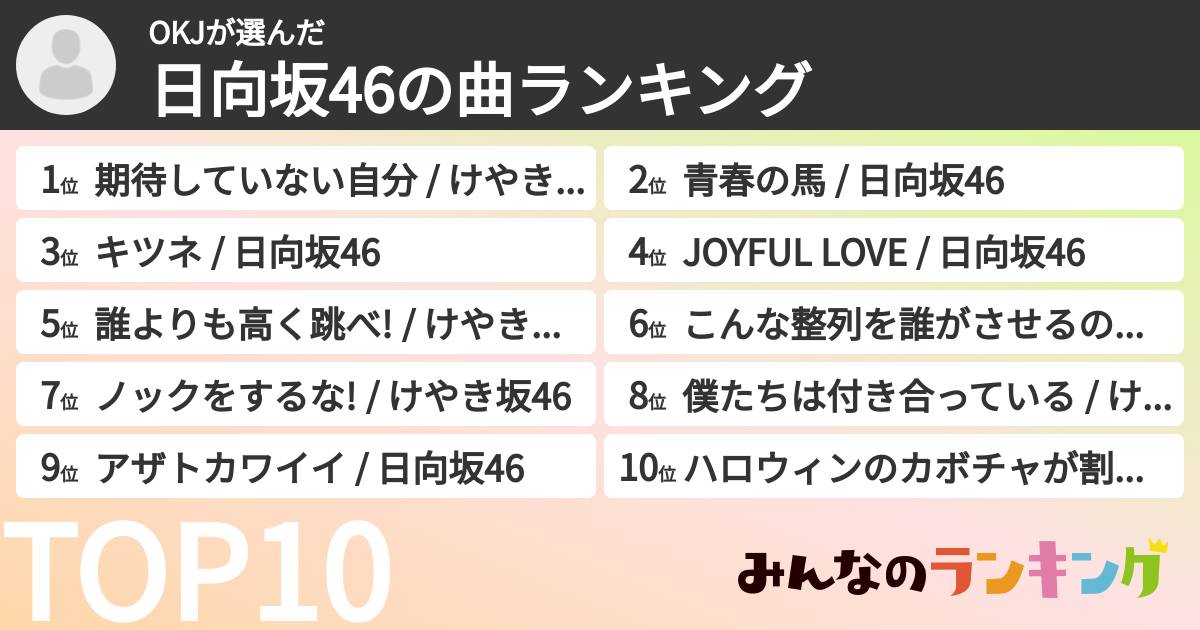 OKJさんの「日向坂46の曲ランキング」