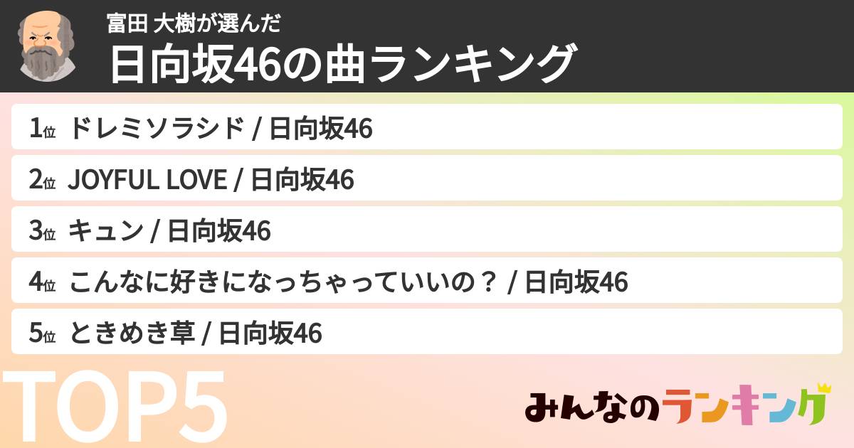 富田 大樹さんの「日向坂46の曲ランキング」