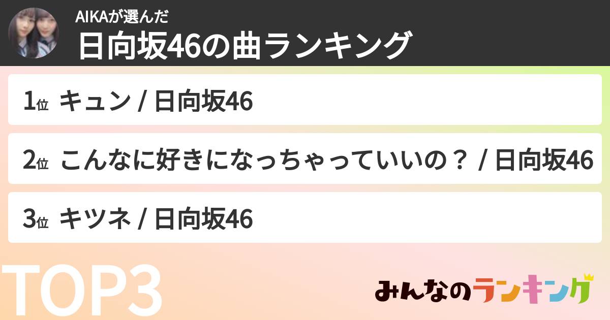 AIKAさんの「日向坂46の曲ランキング」