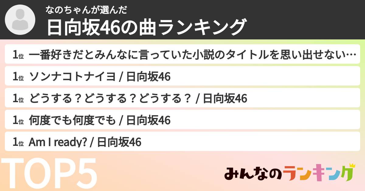 なのちゃんさんの「日向坂46の曲ランキング」