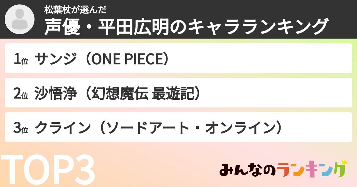 松葉杖さんの「声優・平田広明のキャラランキング」