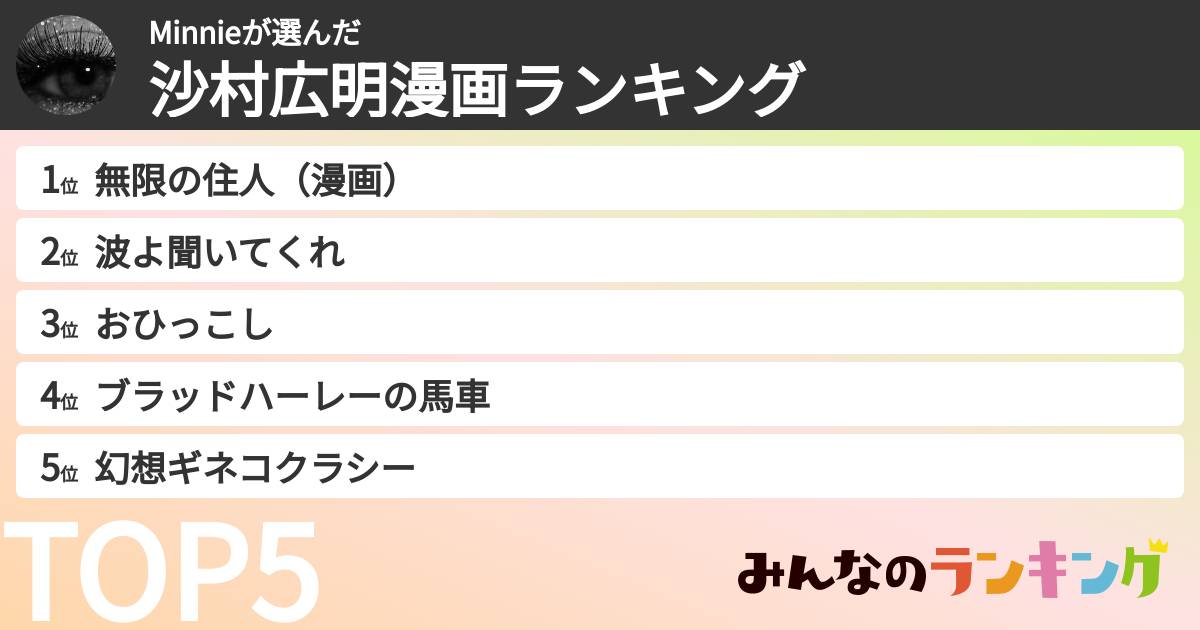 Minnieさんの「沙村広明漫画ランキング」