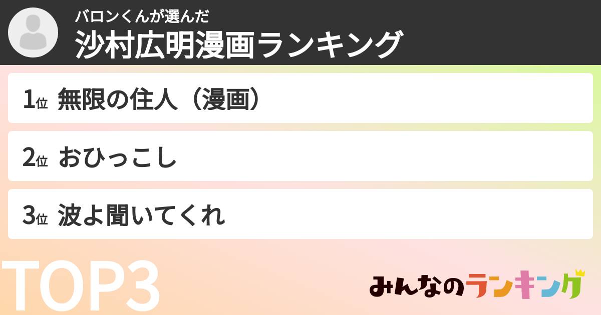 バロンくんさんの「沙村広明漫画ランキング」