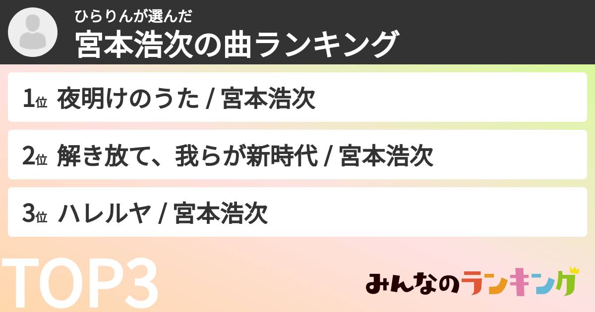 ひらりんさんの「宮本浩次の曲ランキング」