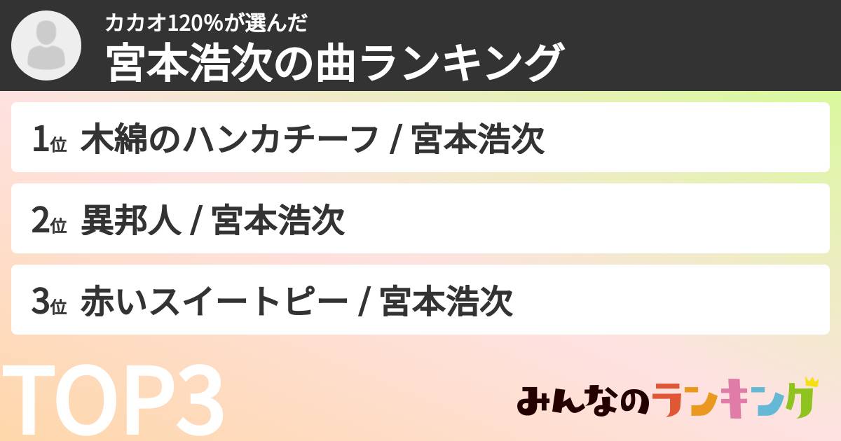 カカオ120％さんの「宮本浩次の曲ランキング」