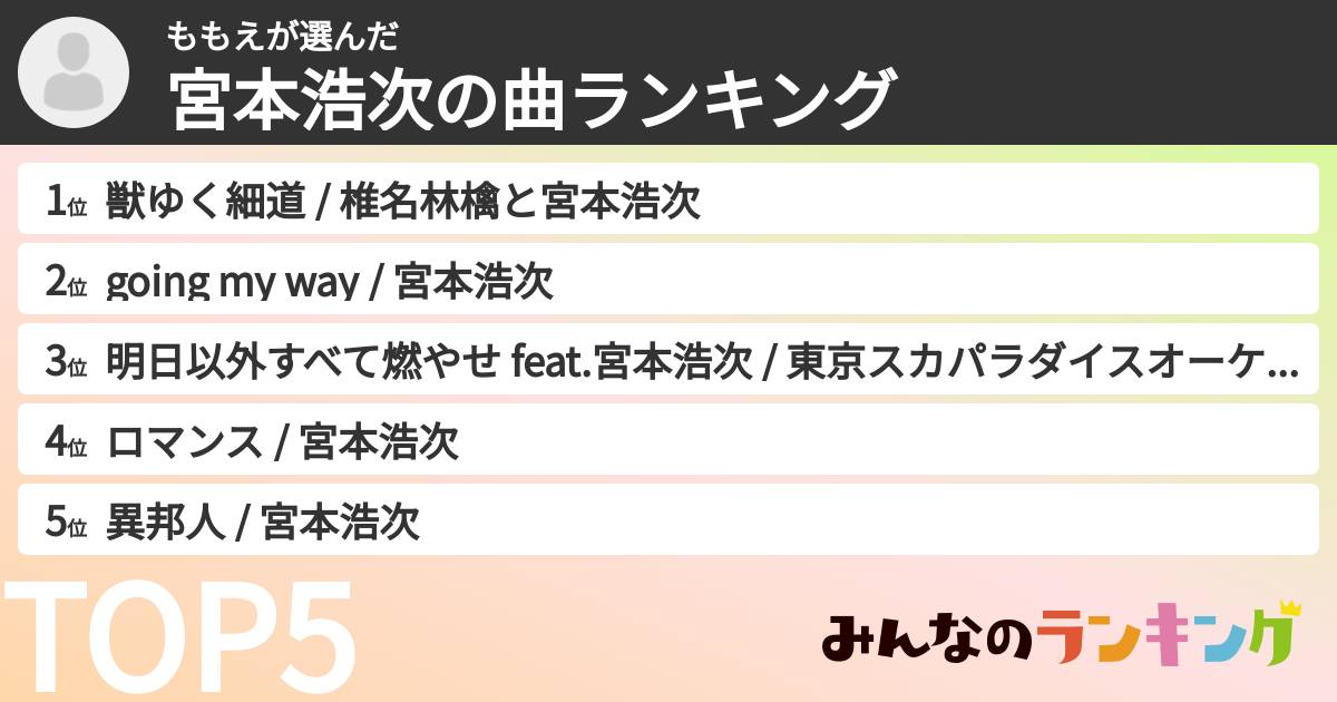 ももえさんの「宮本浩次の曲ランキング」