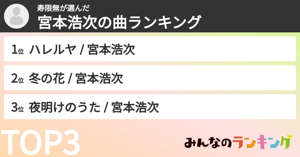寿限無さんの「宮本浩次の曲ランキング」