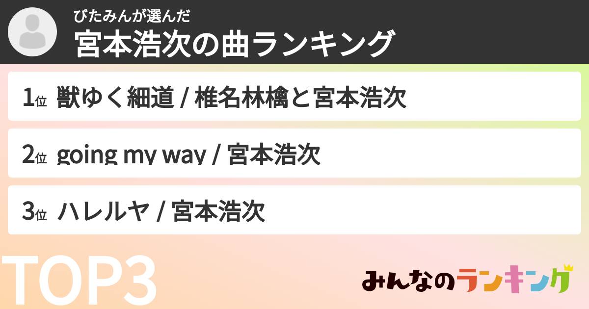 びたみんさんの「宮本浩次の曲ランキング」